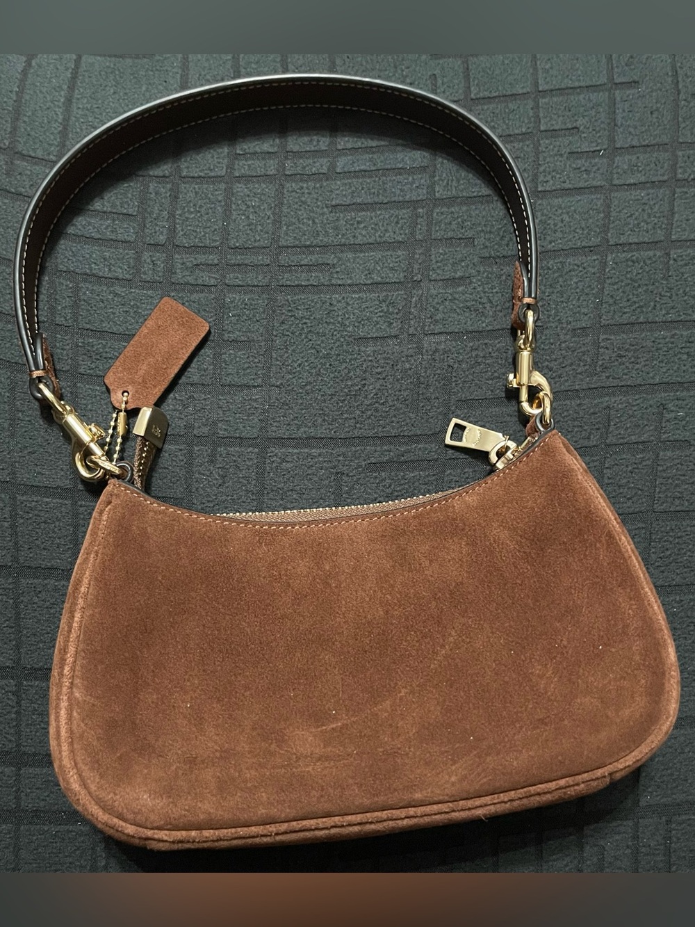 Coach Brown Suede Shoulder Bag with Gold Hardware - Picture 6 of 11
